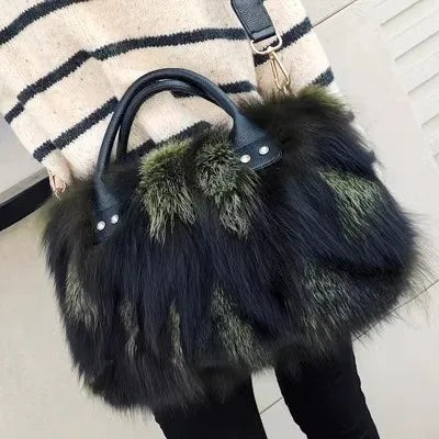 Real Fox Fur Crossbody Shoulder Bag