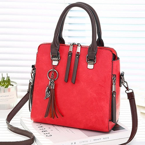 Vintage Leather Tassel Crossbody Tote