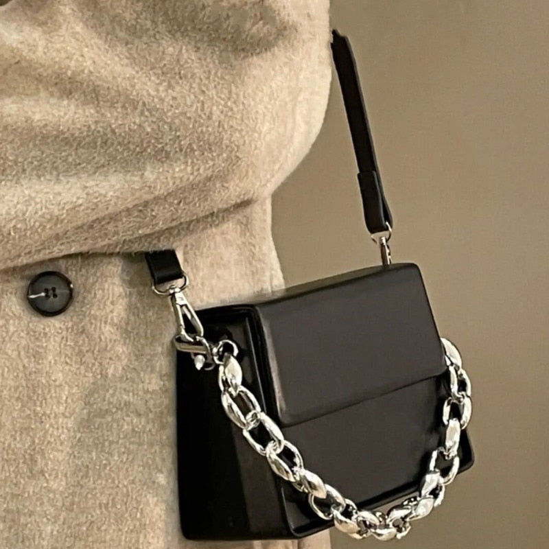 Chain Leather Crossbody Shoulder Bag