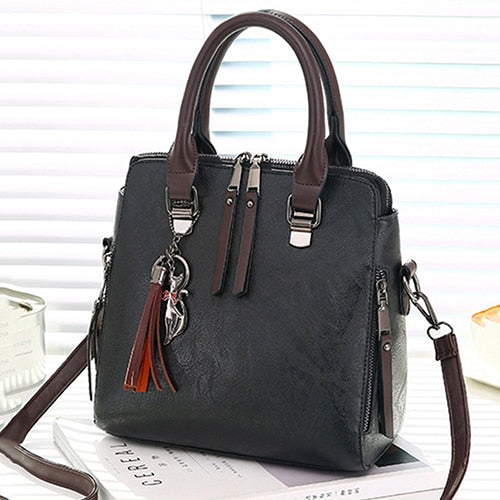 Vintage Leather Tassel Crossbody Tote