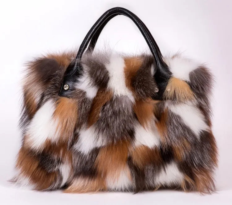 Real Fox Fur Crossbody Shoulder Bag