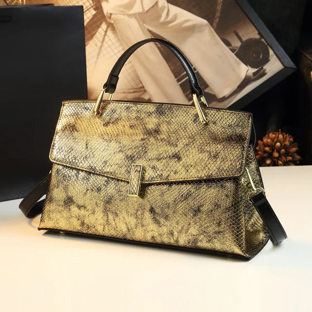 Snake Print Leather Crossbody Tote