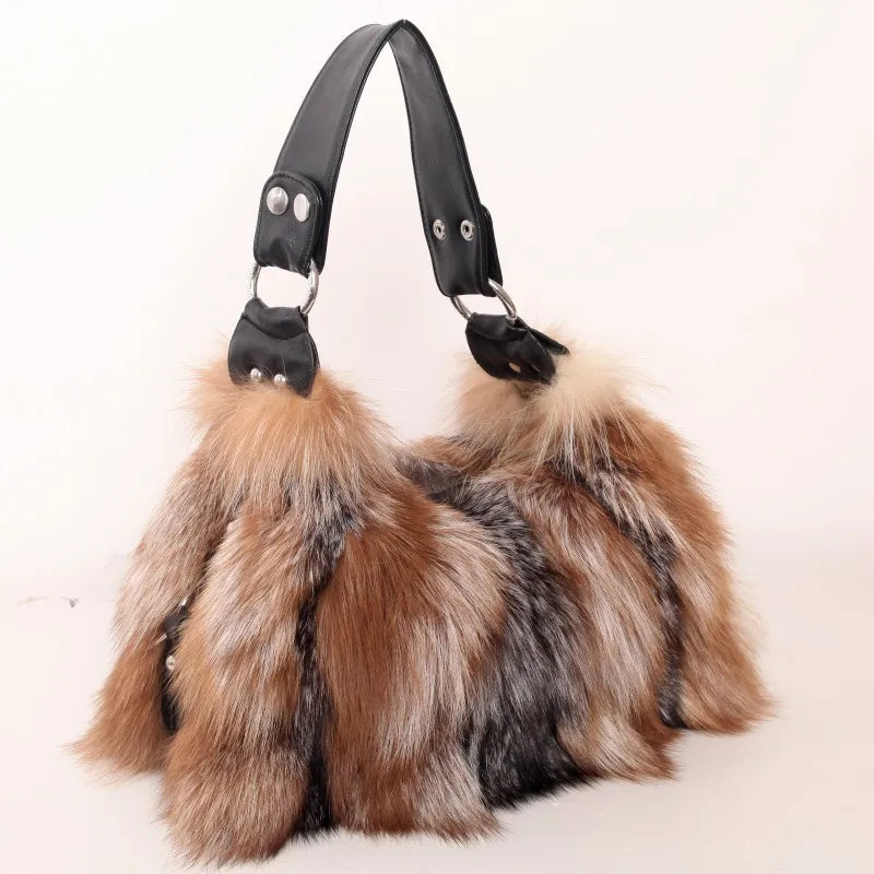 Real Fox Fur Crossbody Shoulder Bag