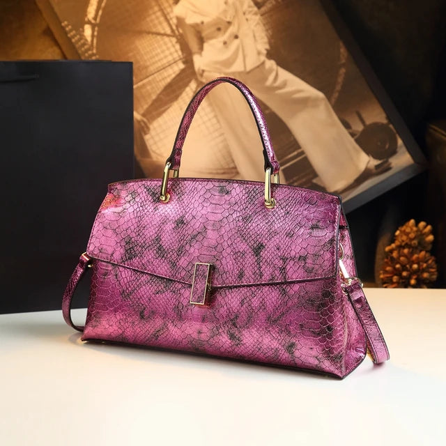 Snake Print Leather Crossbody Tote