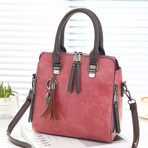 Vintage Leather Tassel Crossbody Tote