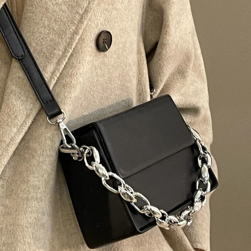 Chain Leather Crossbody Shoulder Bag