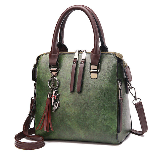 Vintage Leather Tassel Crossbody Tote