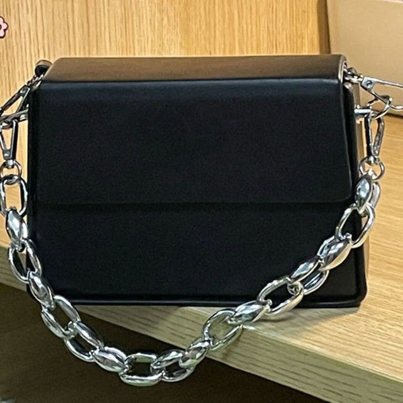 Chain Leather Crossbody Shoulder Bag