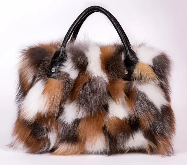 Real Fox Fur Crossbody Shoulder Bag