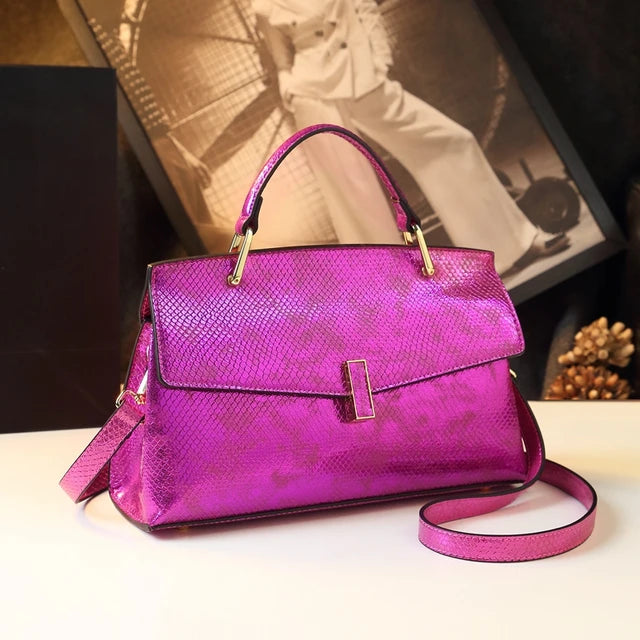 Snake Print Leather Crossbody Tote