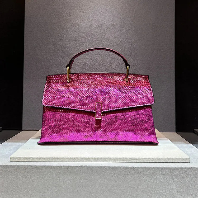 Snake Print Leather Crossbody Tote