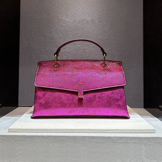 Snake Print Leather Crossbody Tote