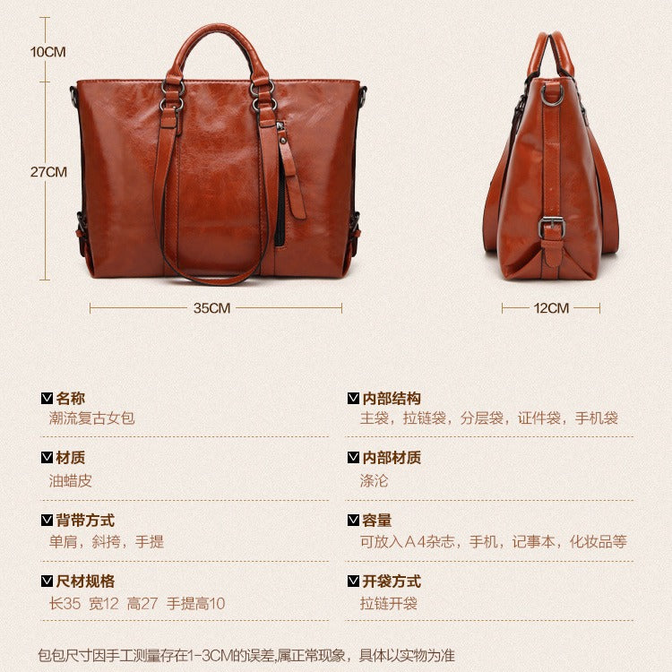 Oil Waxed Leather Crossbody Tote